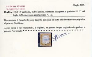 1862 - 10 cent. bistro arancio, ... 