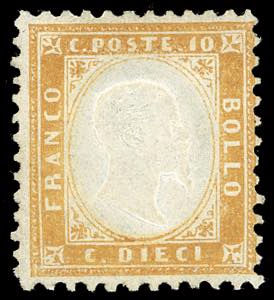 1862 - 10 cent. bistro arancio, posizione 37 ... 