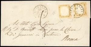 1863 - 10 cent. bistro giallastro (1), due ... 