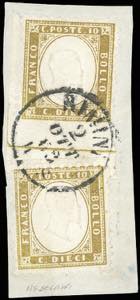 1862 - 10 cent. oliva chiaro, due esemplari, ... 