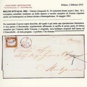 1862 - 10 cent. bruno scuro (1d), ... 