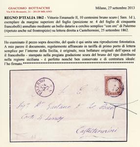 1862 - 10 cent. bruno scuro (1d), ... 