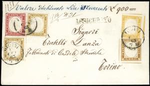 1863 - 10 cent. bistro oliva (1e), due ... 