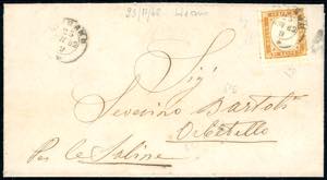 1862 - 10 cent. bistro arancio, angolo di ... 