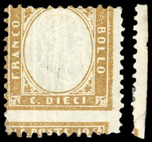 1862 - 10 cent. bistro, dentellatura ... 