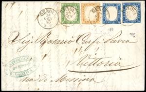 1863 - 15 cent. azzurro tipo Sardegna (11), ... 