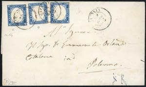 1863 - 15 cent. azzurro tipo Sardegna (11), ... 