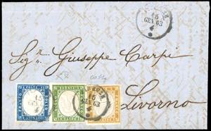 1863 - 15 cent. azzurro scuro tipo Sardegna ... 
