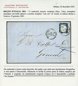 1863 - 15 cent. azzurro verdastro ... 