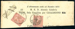 1875 - 2 cent. De La Rue, tiratura di Torino ... 