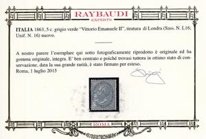 1863 - 5 cent. grigio verde, De la ... 