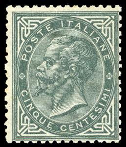 1866 - 5 cent. grigio verde, De la Rue, ... 