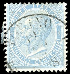 1863 - 15 cent. celeste chiaro, De La Rue, ... 