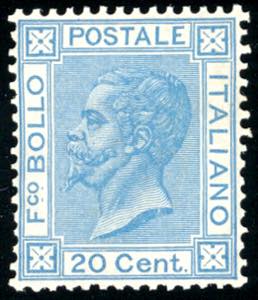 1867 - 20 cent. azzurro, tiratura di Torino ... 
