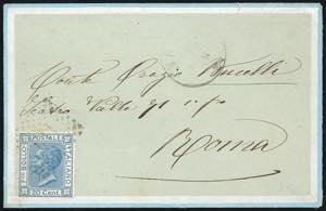 1875 - 20 cent. azzurro (T26), perfetto, su ... 