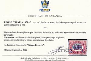 1878 - 2 cent. su 5 lire Servizio ... 