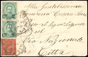 1891 - 2 cent. su 5 cent., due esemplari, ... 