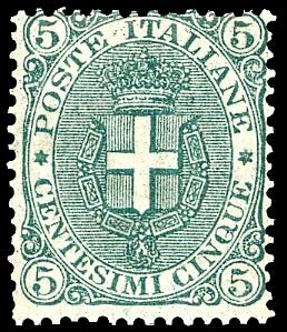 1891 - 5 cent. Stemma, fondo a righe (59), ... 