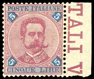 1891 - 5 lire carminio e azzurro Umberto I ... 