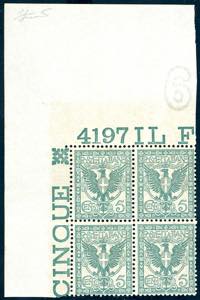1901 - 5 cent. verde Floreale, blocco di ... 