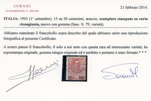 1905 - 15 cent. su 20 cent. ... 