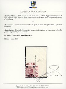 1927 - 7 1/2 su 85 cent. Michetti, ... 