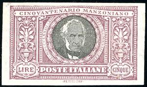 1923 - 5 lire Manzoni, non dentellato ... 