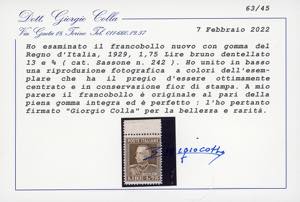 1929 - 1,75 lire, dent. 13 3/4 ... 