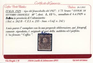 1929 - 1,75 lire, dent. 13 3/4 ... 