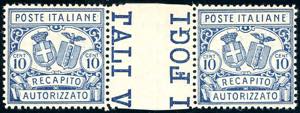 1928 - 10 cent. azzurro, dent. 14 (2), ... 