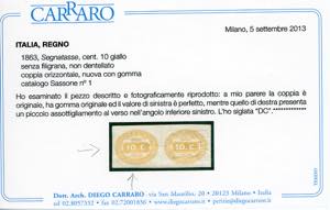 1863 - 10 cent. giallo (1), gomma ... 