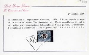 1874 - 5 lire azzurro e bruno, ... 