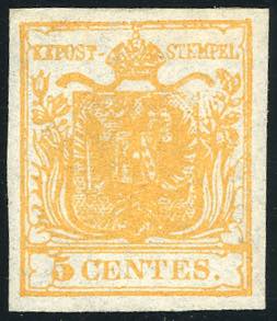 1850 - 5 cent. giallo arancio (1g), nuovo ... 