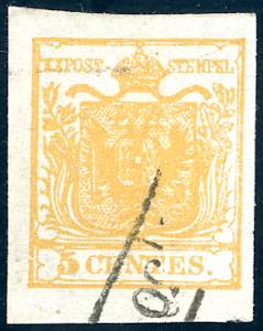 1850 - 5 cent. giallo arancio (1g), perfetto ... 