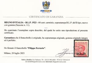 1923 - 60 cent. soprastampa BLP ... 