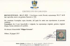 1922 - 1 lira soprastampa BLP del ... 