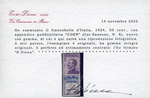 1924 - 50 cent. Coen (10), ottima ... 