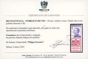 1924 - 50 cent. Tantal (18), gomma ... 