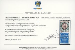 1924 - 1 lira Columbia (19), gomma ... 