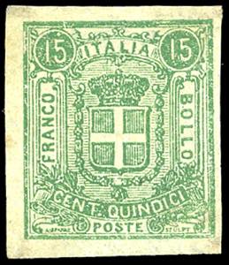 1862 - 15 cent. verde saggio Sparre, carta ... 