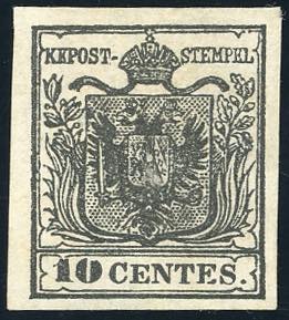 1850 - 10 cent. carbone, carta a mano (2e), ... 
