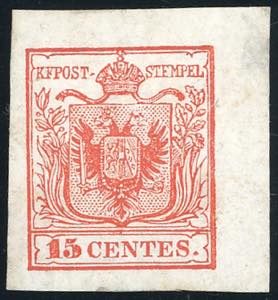 1850 - 15 cent. rosso, I tipo, I tiratura, ... 