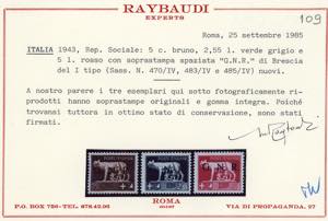 1943 - 5 cent., 2,55 lire, 5 lire, ... 