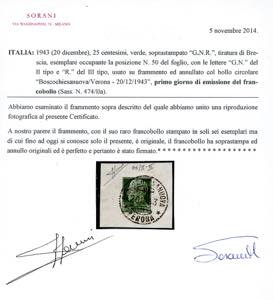 1943 - 25 cent. soprastampa G.N.R. ... 