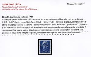 1943 - 35 cent. soprastampa G.N.R. ... 