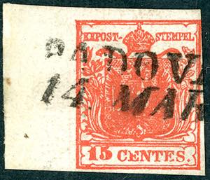 1850 - 15 cent. rosso carminio scuro, II ... 