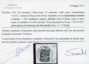 1943 - 25 cent. soprastampa G.N.R. ... 