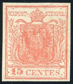1850 - 15 cent. rosa carminio, II tipo, ... 