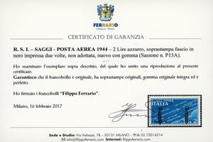 POSTA AEREA 1944 - 2 lire azzurro, ... 