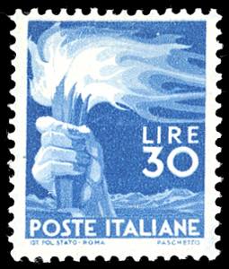 1945 - 30 lire Democratica (563), gomma ... 